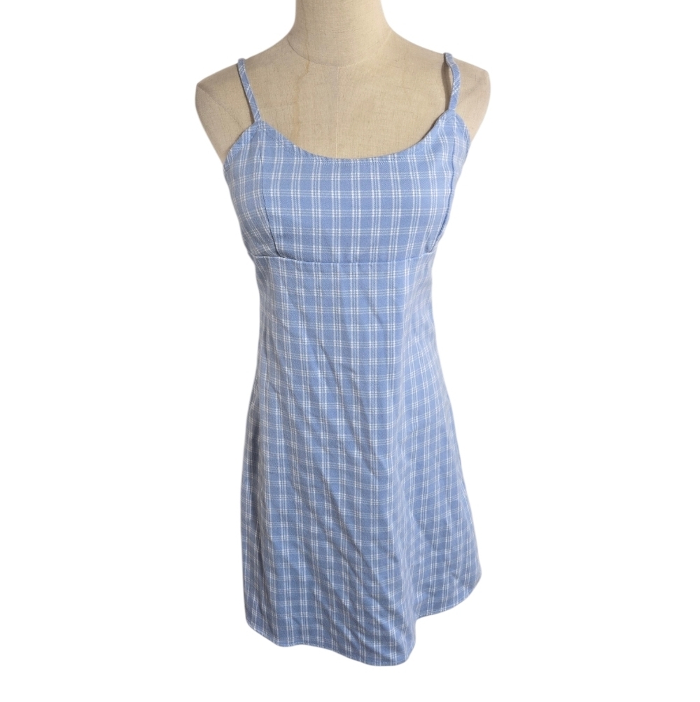 John Galt Brandy Melville Light Blue Plaid Mini Dress